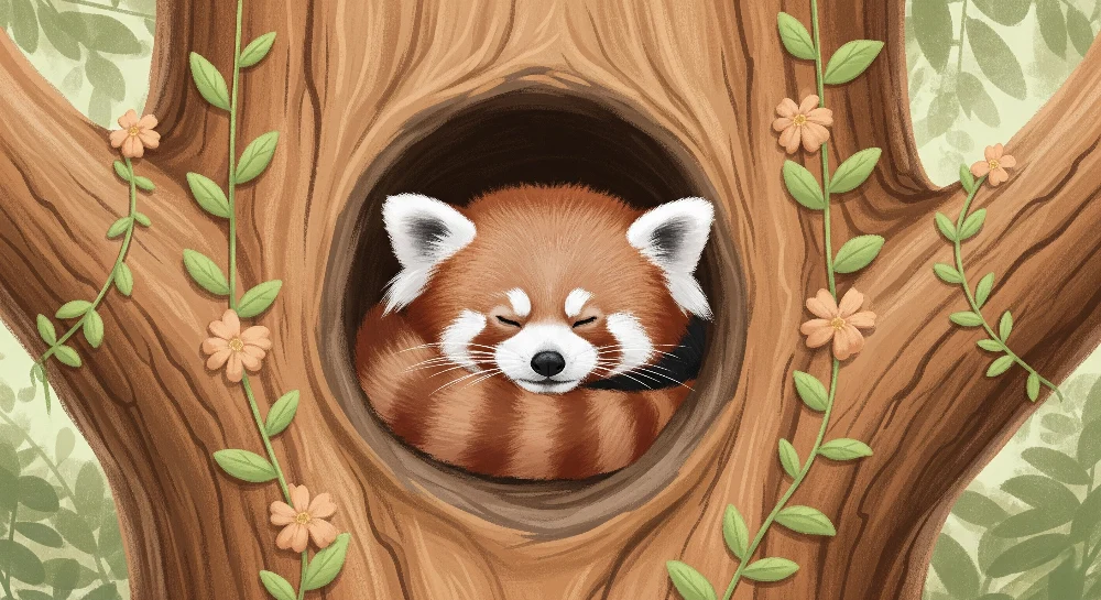 Papel de parede crianç | Panda vermelho dormindo pacificamente