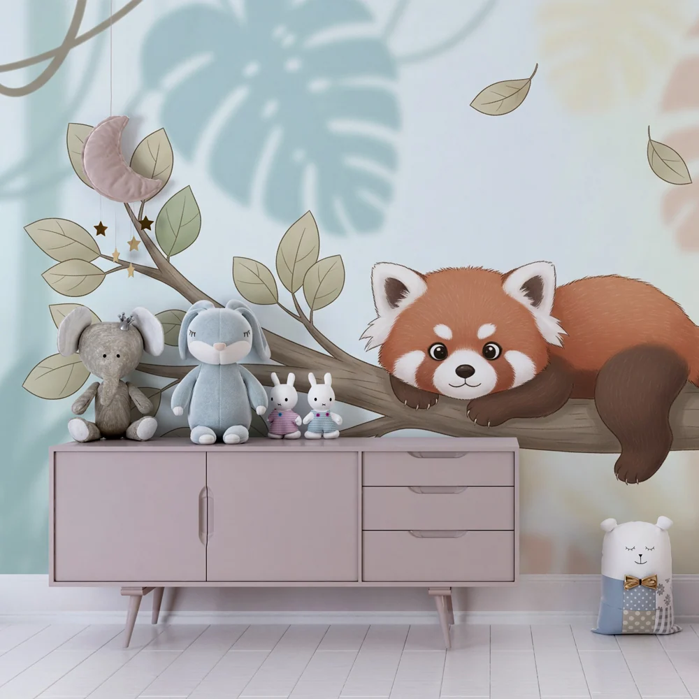 Papel de parede crianç | Panda vermelho fofo em um galho
