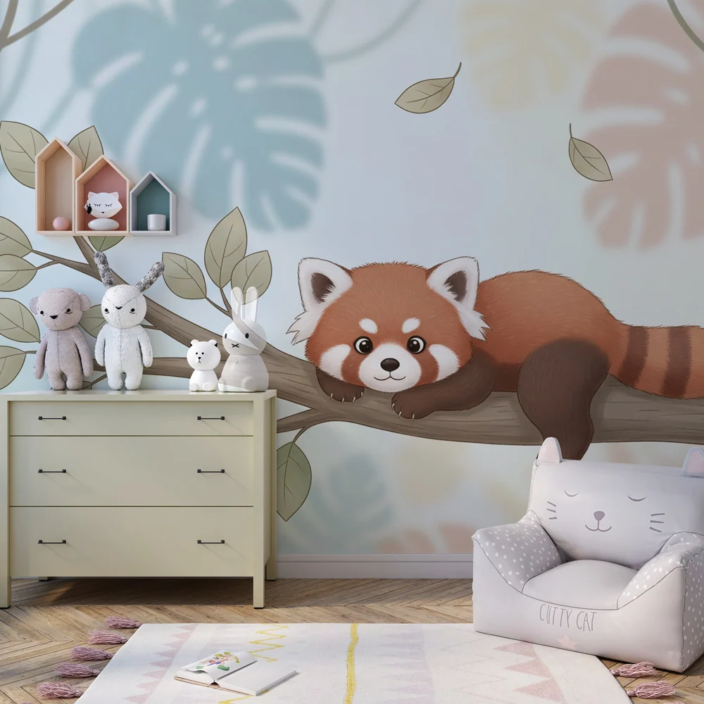 Papel de parede crianç | Panda vermelho fofo em um galho