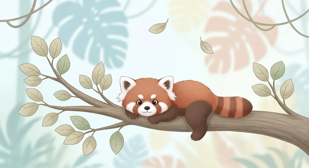 Papel de parede crianç | Panda vermelho fofo em um galho