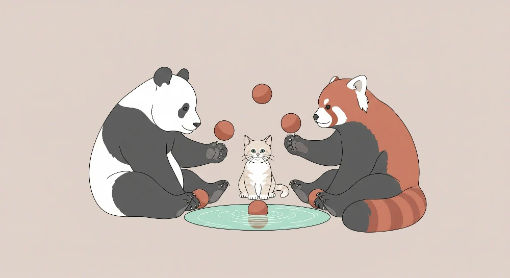 Papel de parede crianç | Pandas e gatinhos brincando com bolas