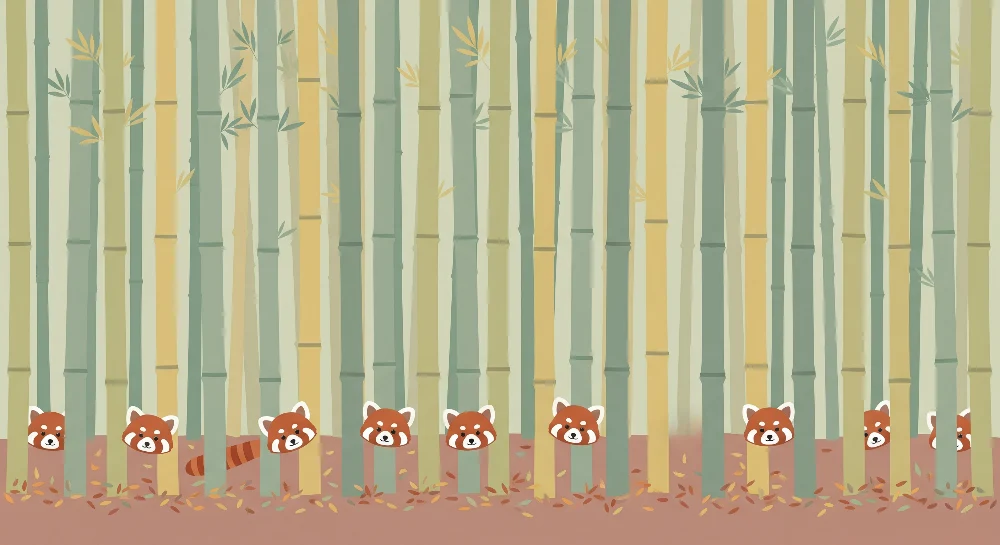 Papel de parede crianç | Pandas vermelhos travessos numa floresta de bambu