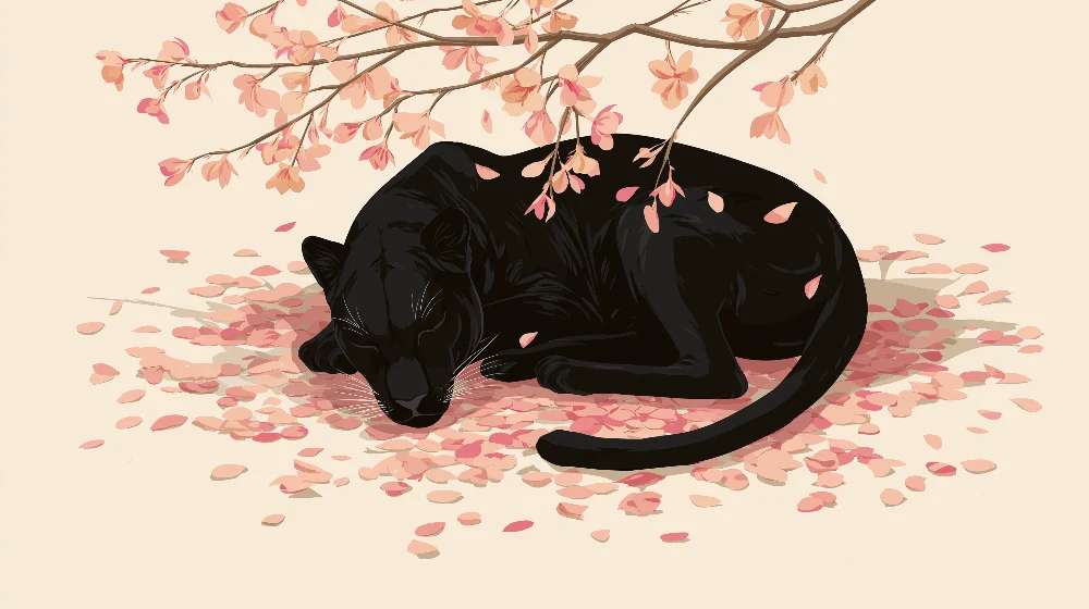 Papel de parede crianç | Pantera negra adormecida sob as flores de cerejeira