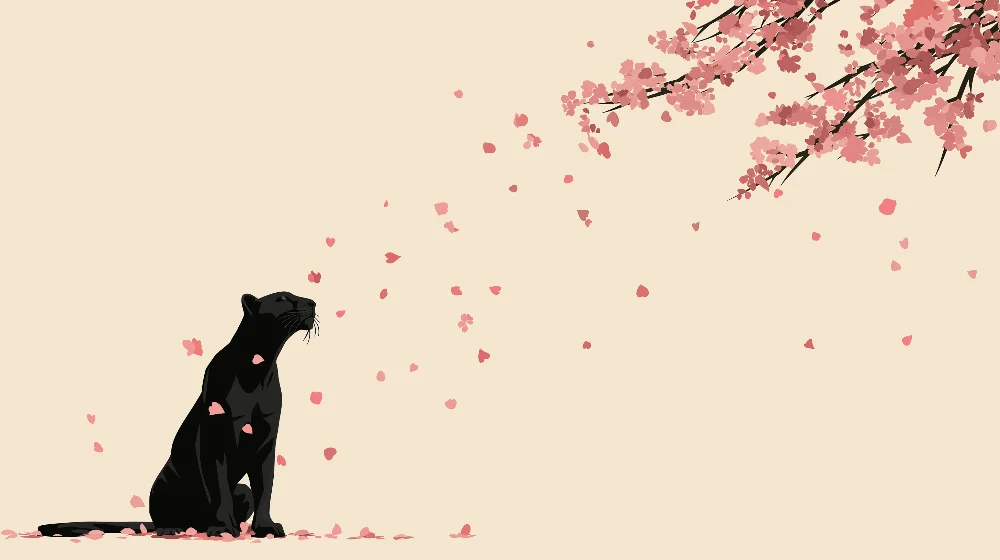 Papel de parede crianç | Pantera negra sob as pétalas de uma cerejeira em flor