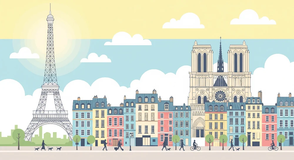 Papel de parede crianç | Paris e seus monumentos emblemáticos em cores pastel