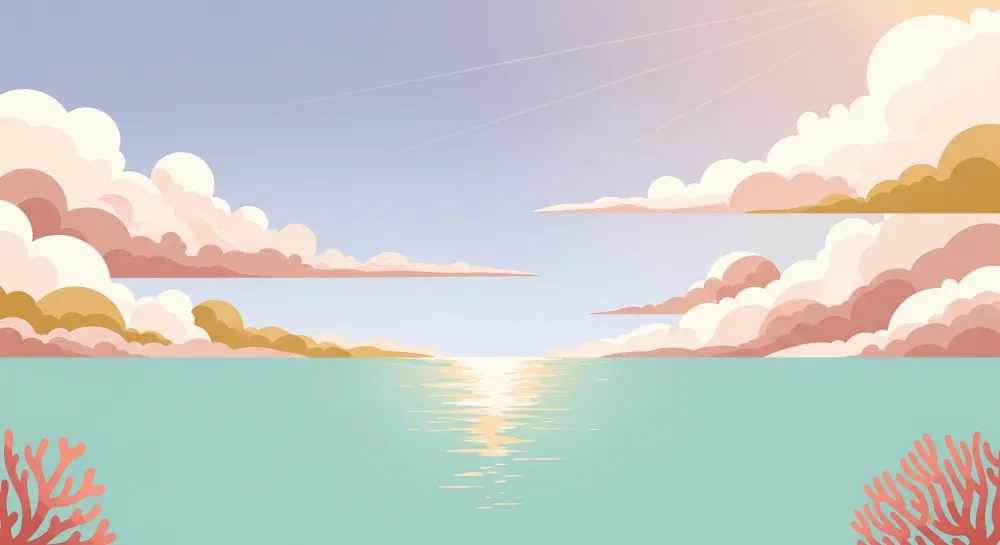 Papel de parede crianç | Céu pastel e mar tranquilo com corais