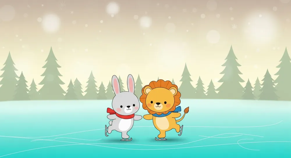 Papel de parede crianç | Patinagem suave com um coelho e um leão