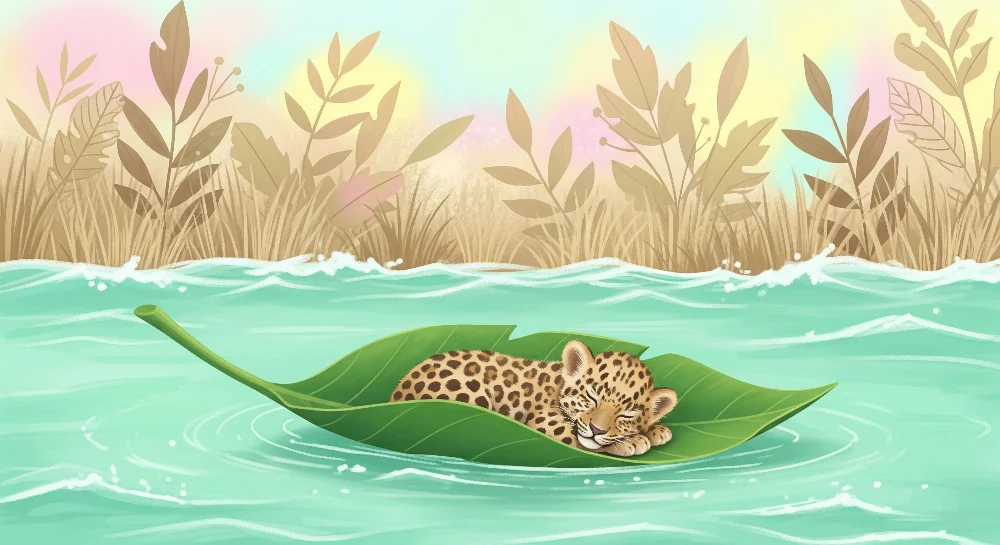 Papel de parede crianç | Pequena leopardo tranquilo numa folha