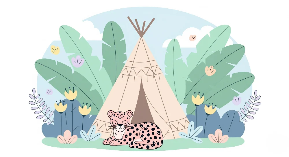 Papel de parede crianç | Pequena pantera e tenda na selva