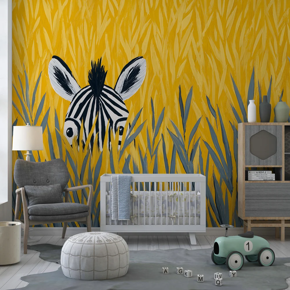 Papel de parede crianç | Pequena zebra escondida nas ervas