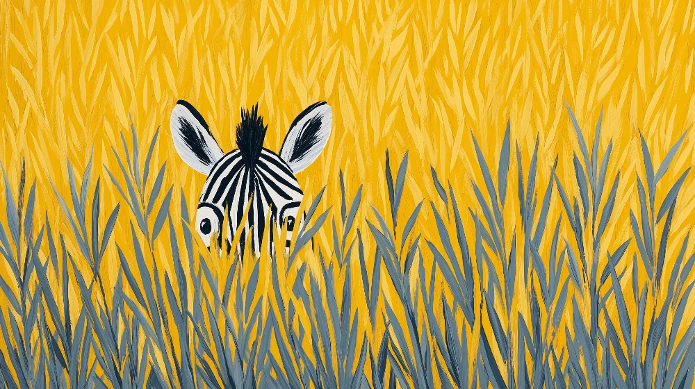 Papel de parede crianç | Pequena zebra escondida nas ervas