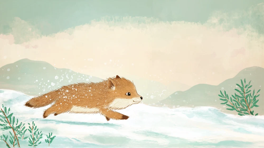Papel de parede crianç | Pequeno animal correndo num cenário de inverno