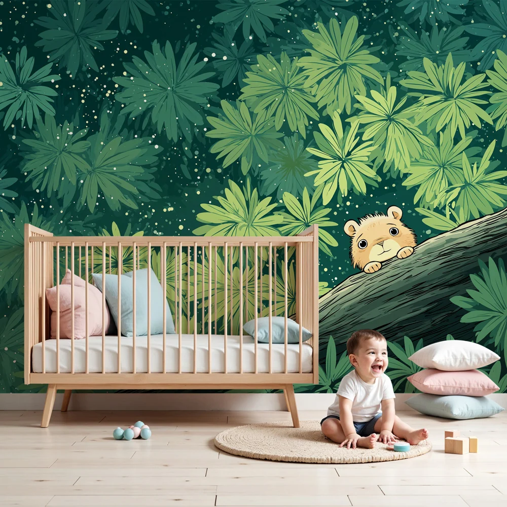 Papel de parede crianç | Pequeno animal curioso sob as folhas tropicais