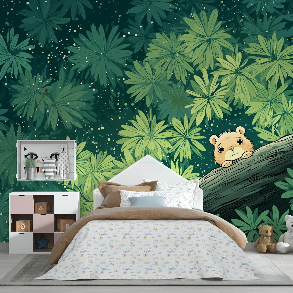 Papel de parede crianç | Pequeno animal curioso sob as folhas tropicais