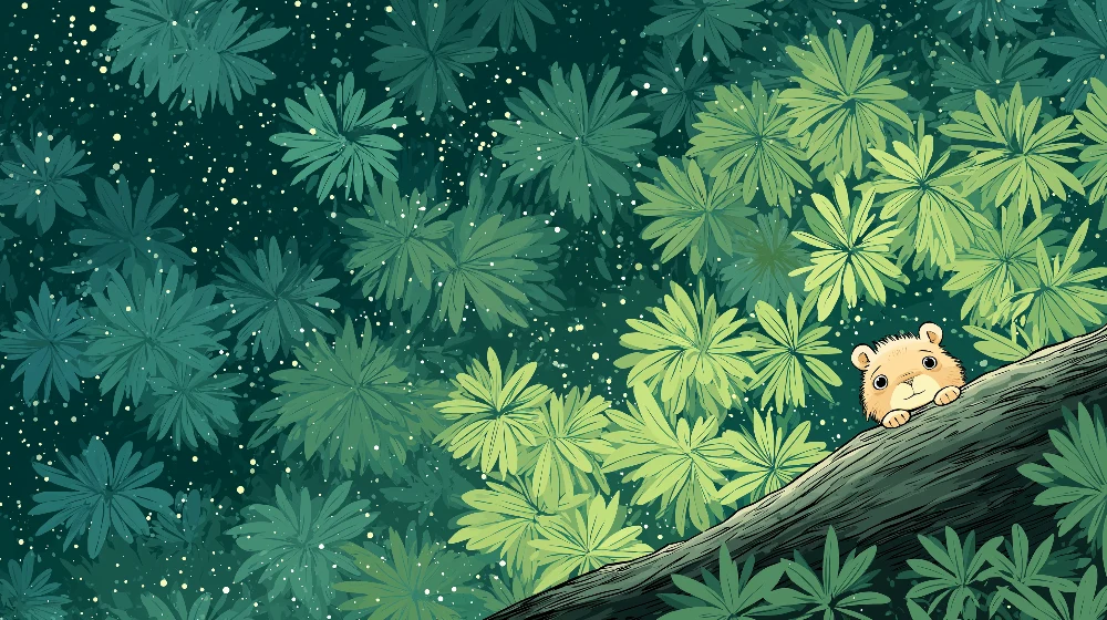 Papel de parede crianç | Pequeno animal curioso sob as folhas tropicais