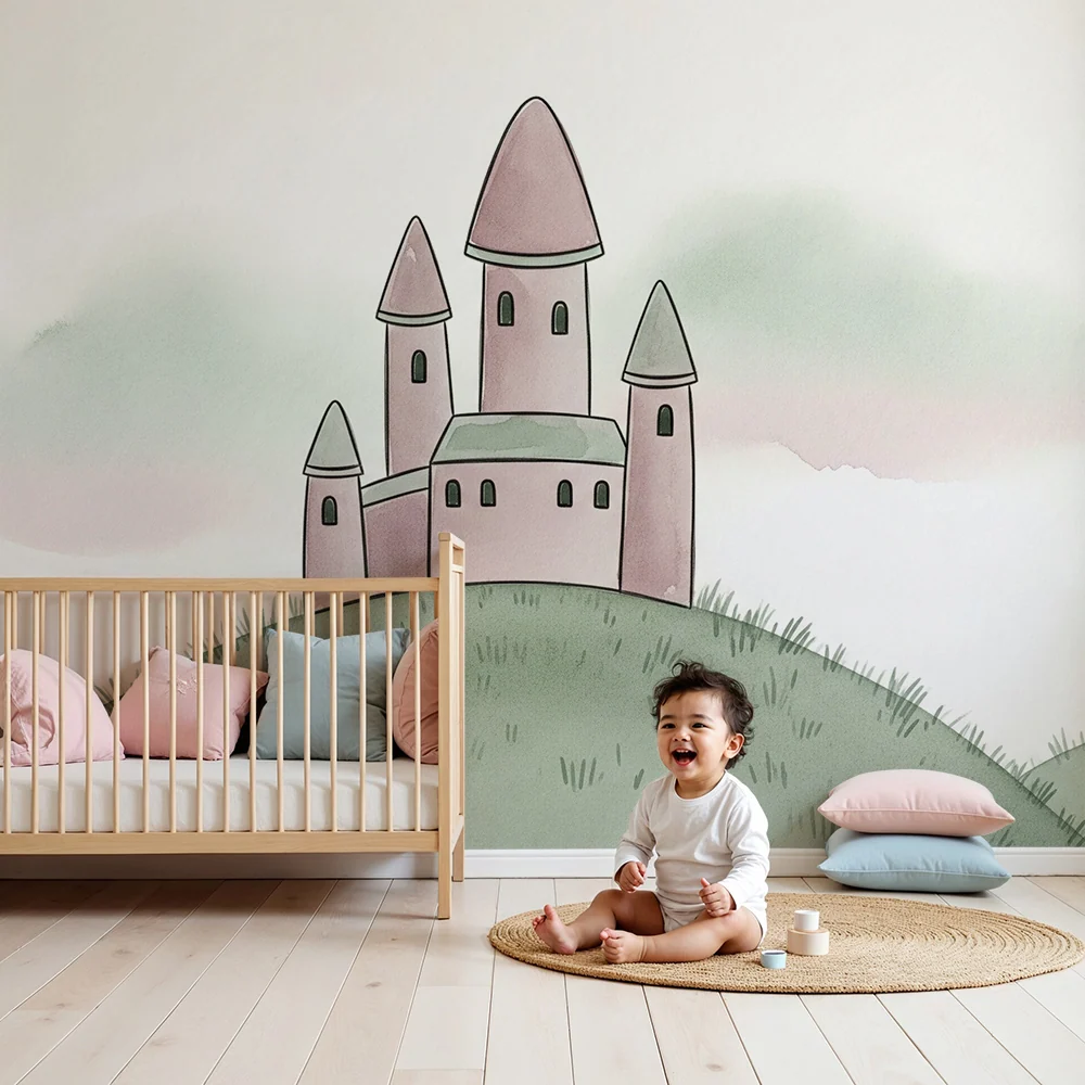 Papel de parede crianç | Pequeno castelo pastel