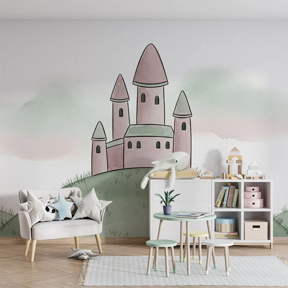 Papel de parede crianç | Pequeno castelo pastel