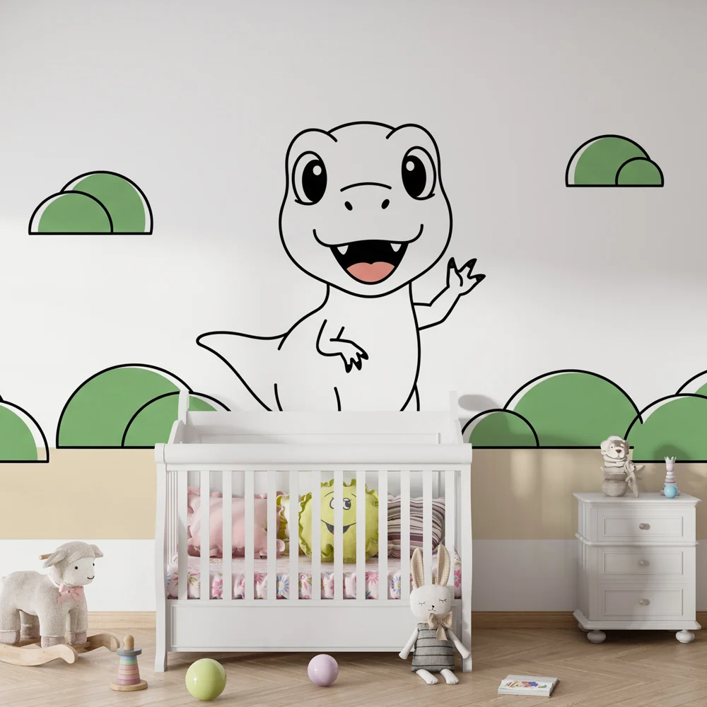 Papel de parede crianç | Pequeno dinossauro divertido num cenário lúdico