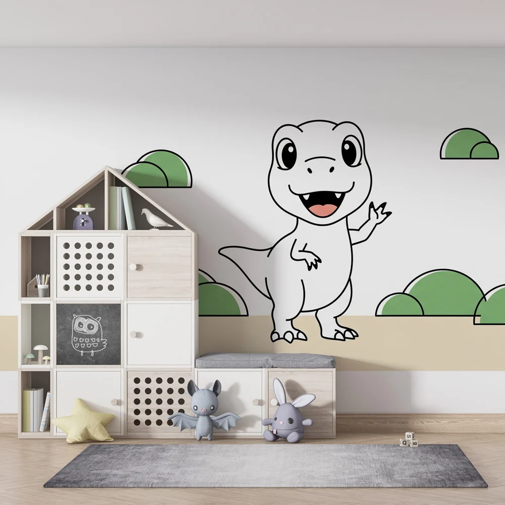 Papel de parede crianç | Pequeno dinossauro divertido num cenário lúdico