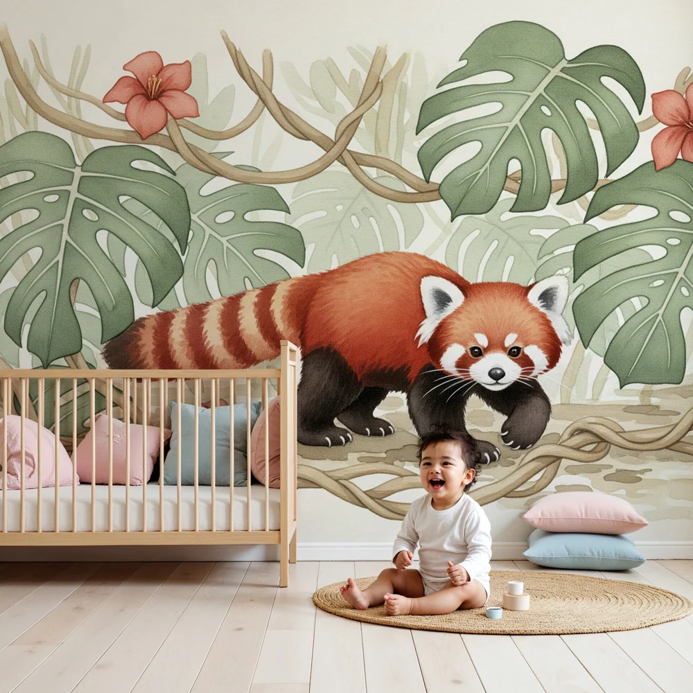 Papel de parede crianç | Pequeno panda vermelho na selva