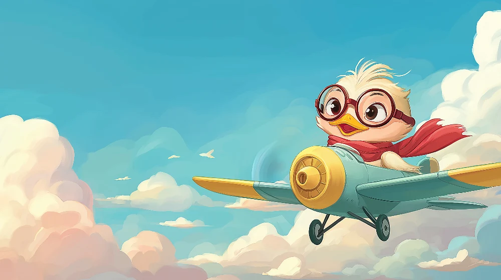 Papel de parede crianç | Pequeno pato piloto nas nuvens