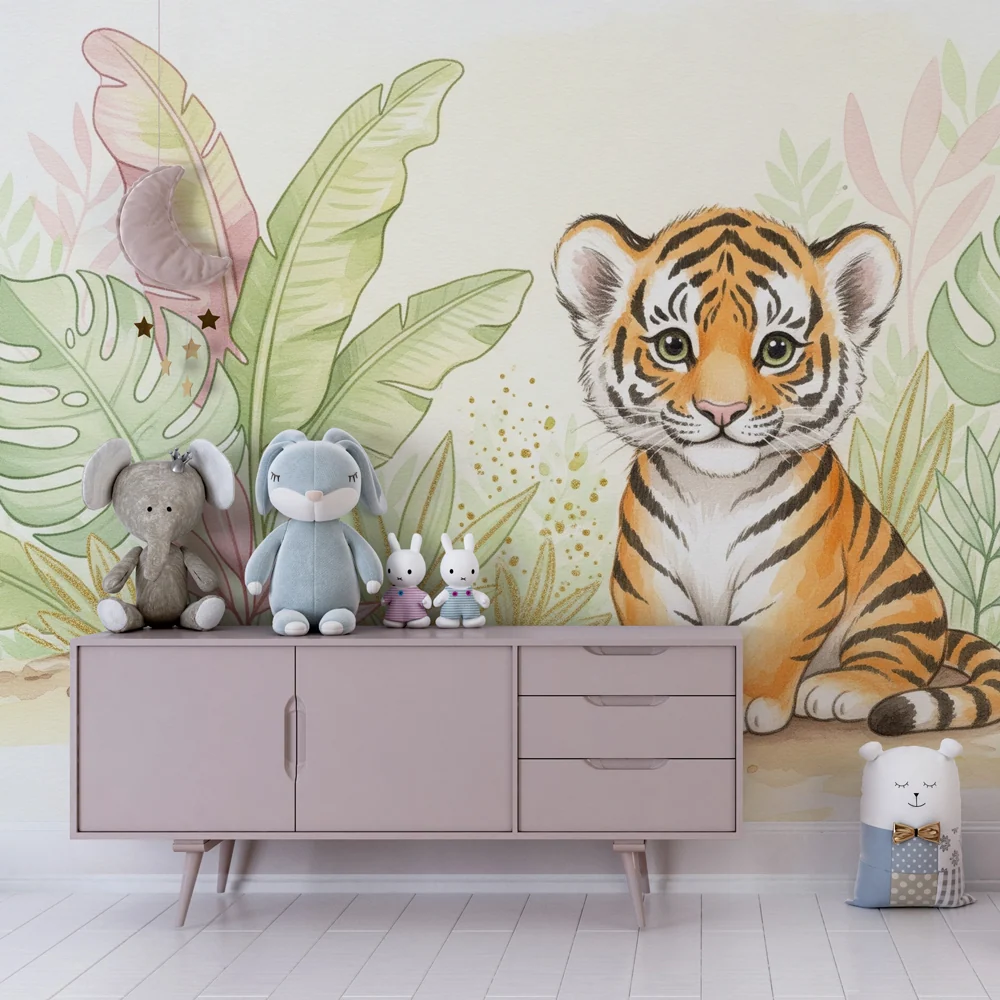Papel de parede crianç | Pequeno tigre na selva