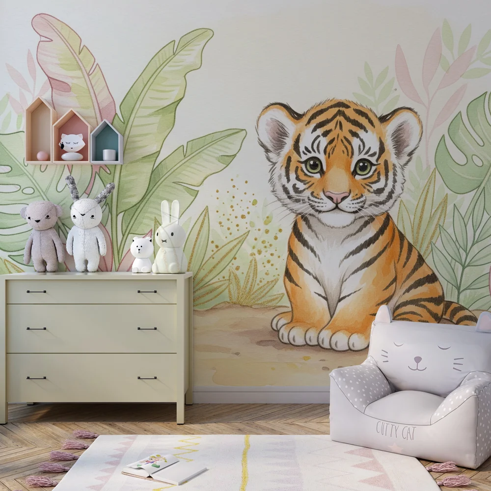 Papel de parede crianç | Pequeno tigre na selva