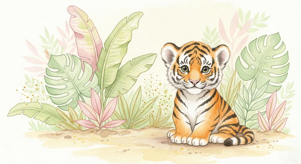 Papel de parede crianç | Pequeno tigre na selva