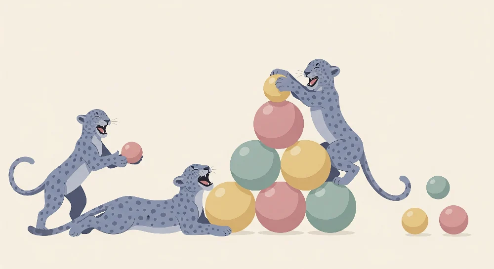 Papel de parede crianç | Pequenos leopardos brincar com bolas coloridas