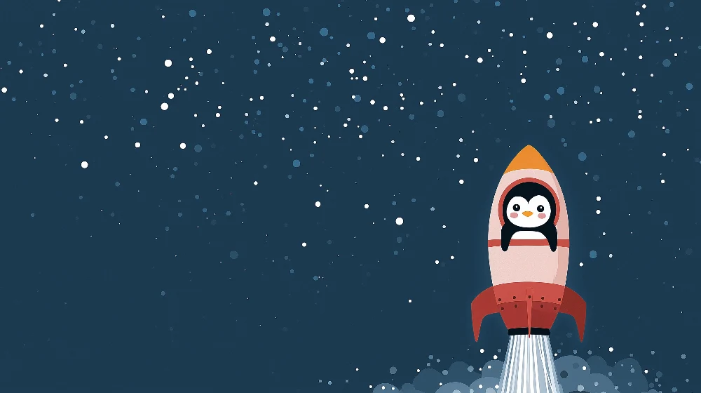Papel de parede crianç | Pinguim astronauta no espaço com foguete colorido