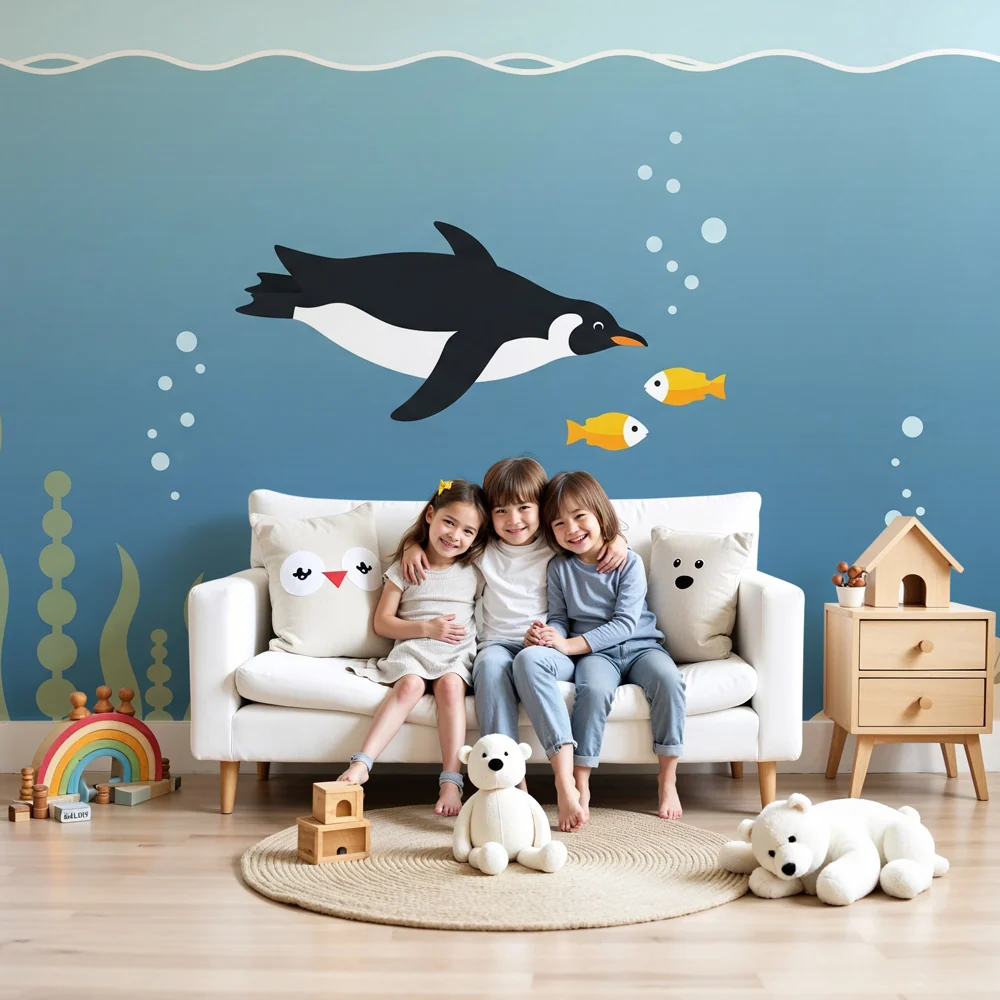 Papel de parede crianç | Pinguim aventureiro sob os mares