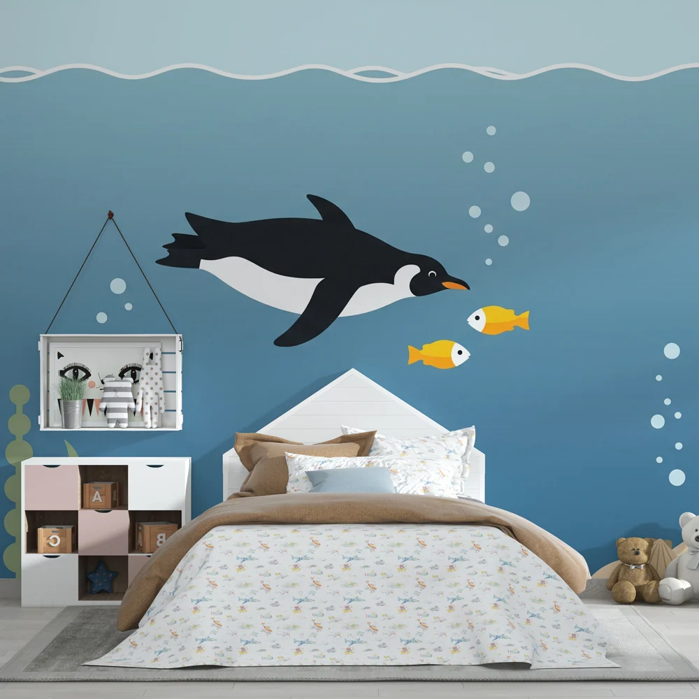 Papel de parede crianç | Pinguim aventureiro sob os mares