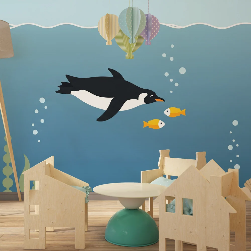 Papel de parede crianç | Pinguim aventureiro sob os mares