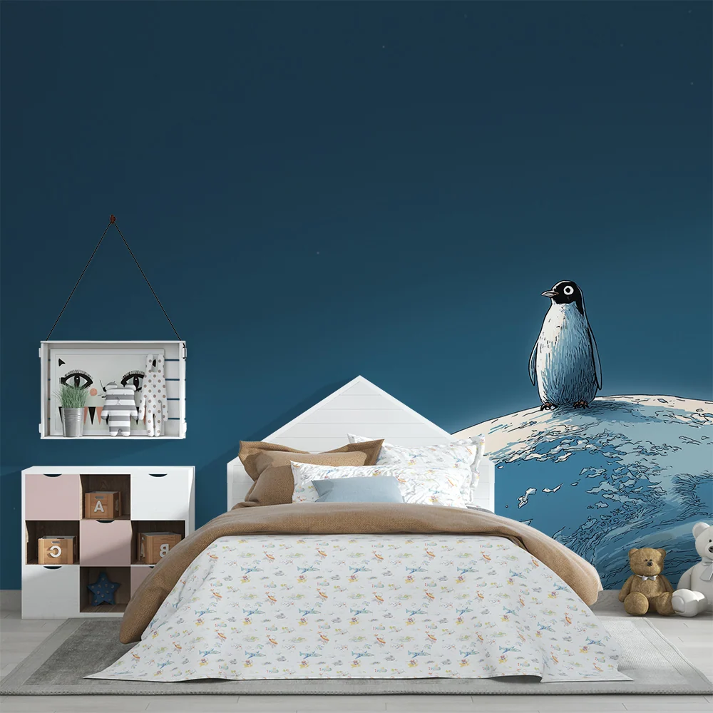 Papel de parede crianç | Pinguim explorador no planeta azul