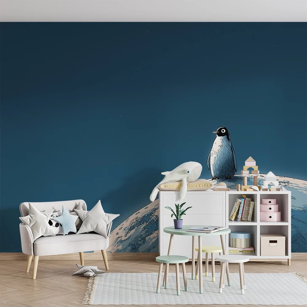 Papel de parede crianç | Pinguim explorador no planeta azul