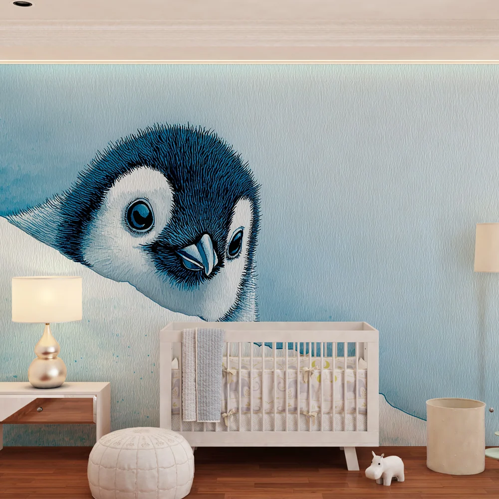 Papel de parede crianç | Pinguim travesso em fundo gelado
