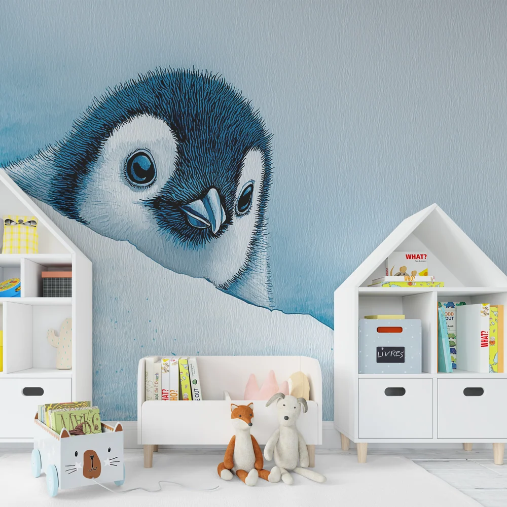 Papel de parede crianç | Pinguim travesso em fundo gelado