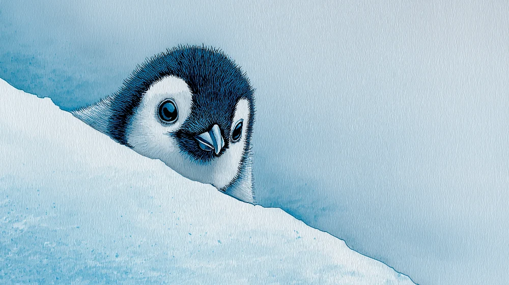 Papel de parede crianç | Pinguim travesso em fundo gelado