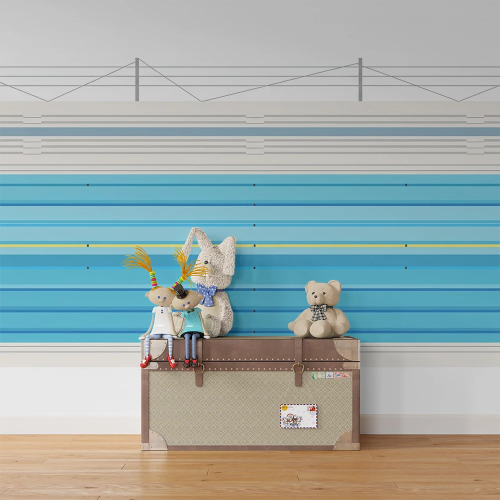 Papel de parede crianç | Piscina estilizada com linhas de natação coloridas