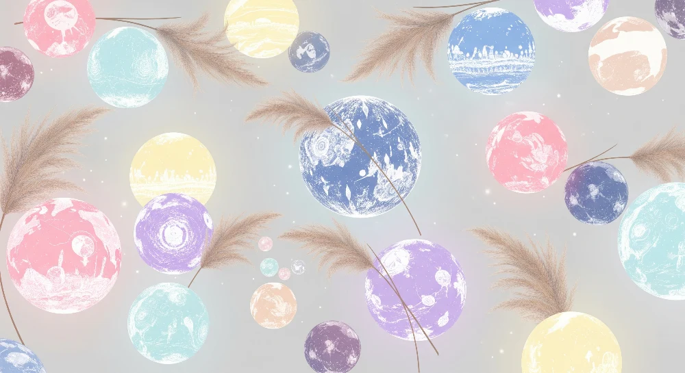 Papel de parede crianç | Planetas coloridos e folhagem suave para um universo espacial