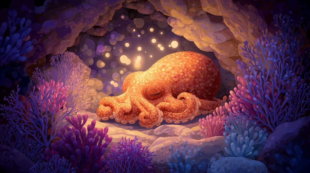 Papel de parede crianç | Polvo adormecido no fundo do oceano com corais coloridos
