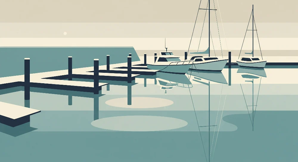 Papel de parede crianç | Porto tranquilo com barcos e reflexos aquáticos
