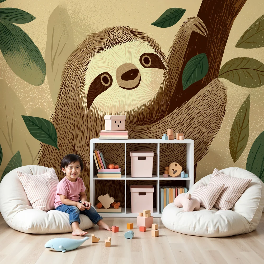 Papel de parede crianç | Preguiç adorável na selva