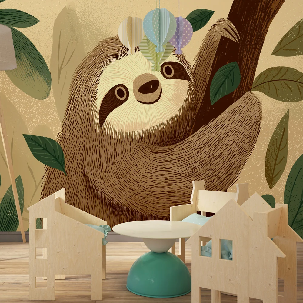 Papel de parede crianç | Preguiç adorável na selva
