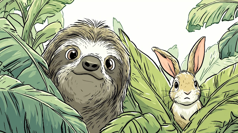 Papel de parede crianç | Preguiç e coelho no coração da selva