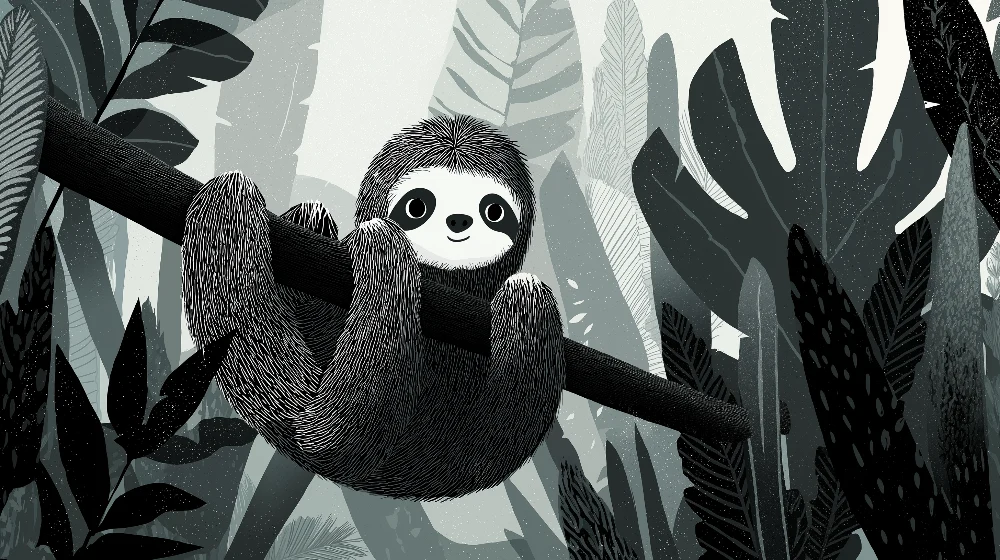 Papel de parede crianç | Preguiç fofa pendurada na selva