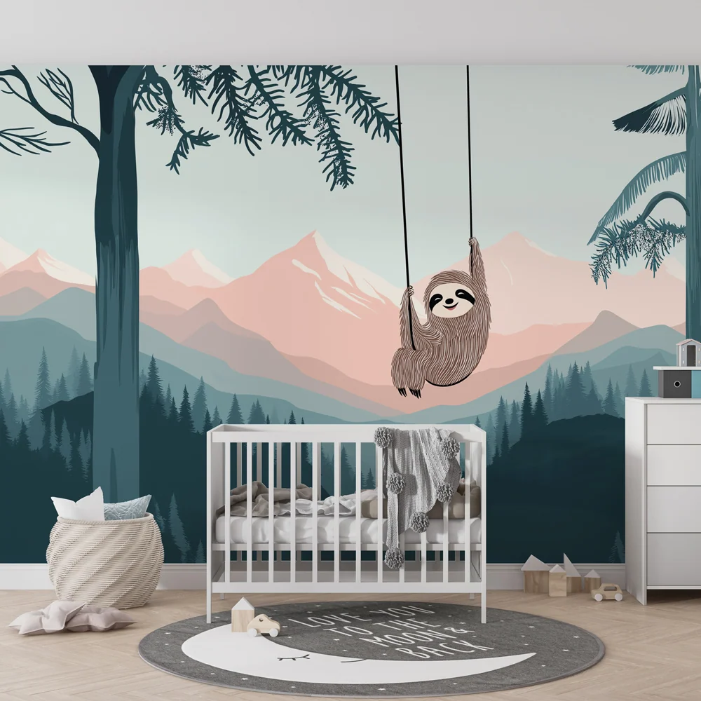 Papel de parede crianç | Preguiças felizes na floresta