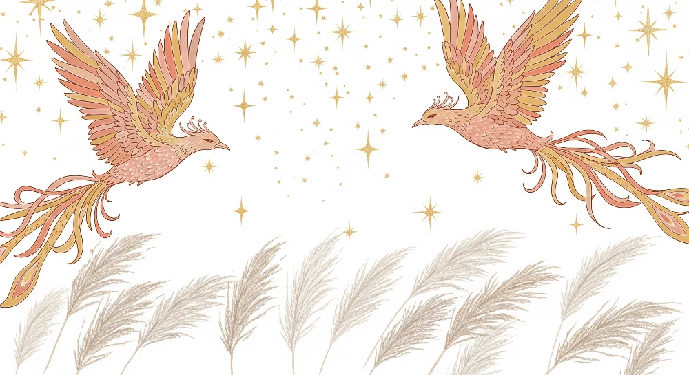 Papel de parede crianç | Pássaros majestosos e estrelas brilhantes