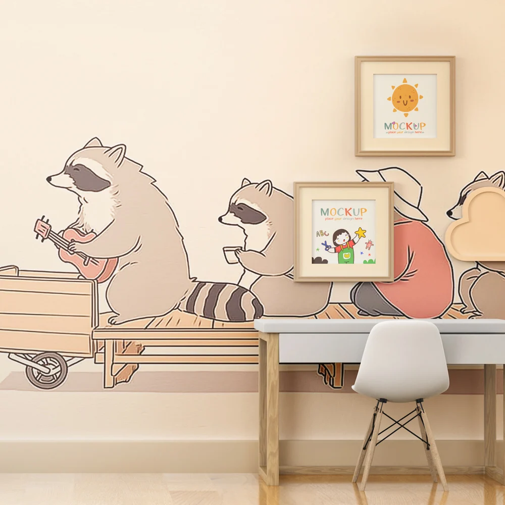 Papel de parede crianç | Racoons músicos em harmonia