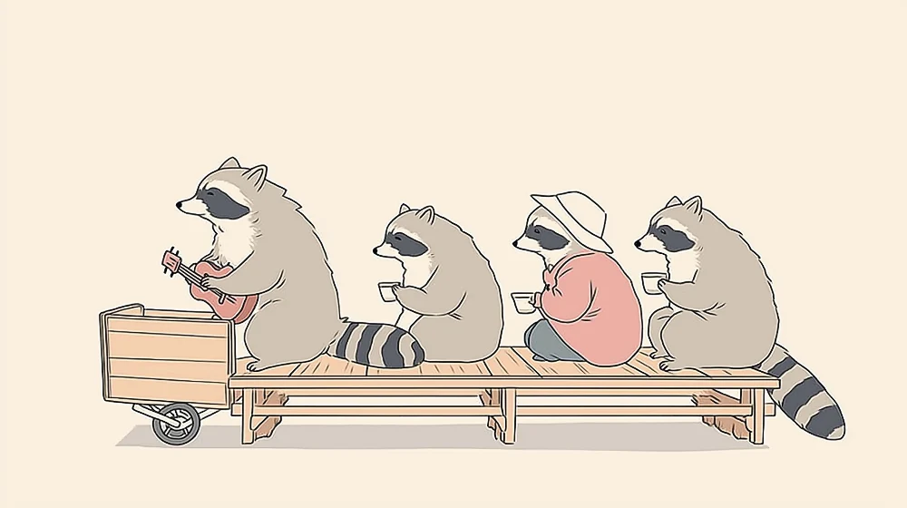 Papel de parede crianç | Racoons músicos em harmonia